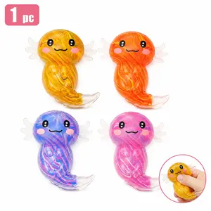 Squishy Fidget Stress Ball - Squeeze Sensory Axolotl Toys, Axolotl Squishy Marbled Appearance Stress Ball Toys for Adults Teens, Glitter Salamander Gift for Party Birthday Christmas