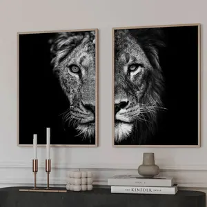 2pcs/set Modern Art Canvas Prints, African Lion Tiger Background, Wall Decor for Bathroom Office Bedroom Living Room