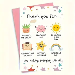Teacher Appreciation Card, 1 Count Cute Cartoon Pattern Adorable Design Greeting Card with Envelope, Message Card, Perfect Thank You Gratitude Gift for Teacher, Family, Friend, Lover