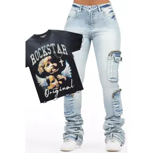 Jovala Black Tee & Alisson Light Wash Jean Set