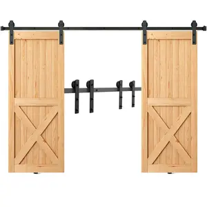 VEVOR 8FT Sliding Barn Door Hardware Kit,  330LBS Heavy Duty Barn Door Track Kit for Double Doors, Fit 3.7-4.3FT Total Wide and 1.3"-1.8" Thick 2 Door Panel, with Smooth & Silent Pulley (I Shape)