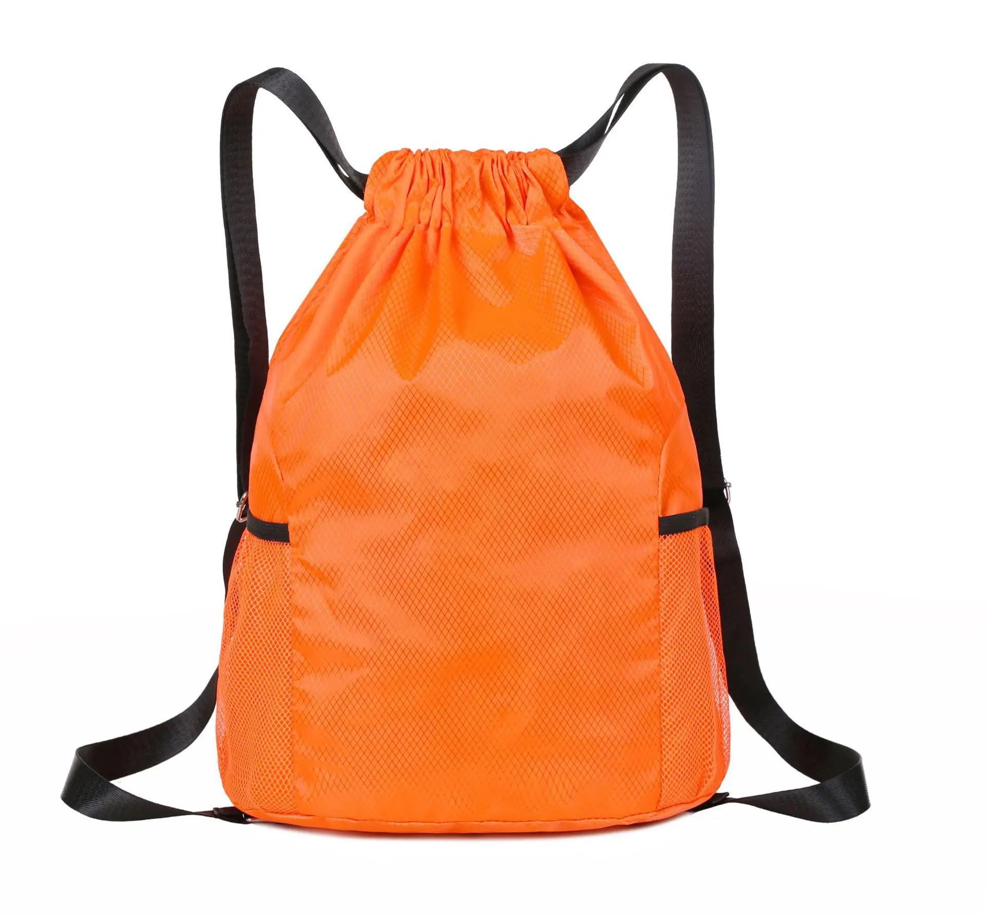 Purple Drawstring Backpack with Black Straps and Pockets for Everyday Use