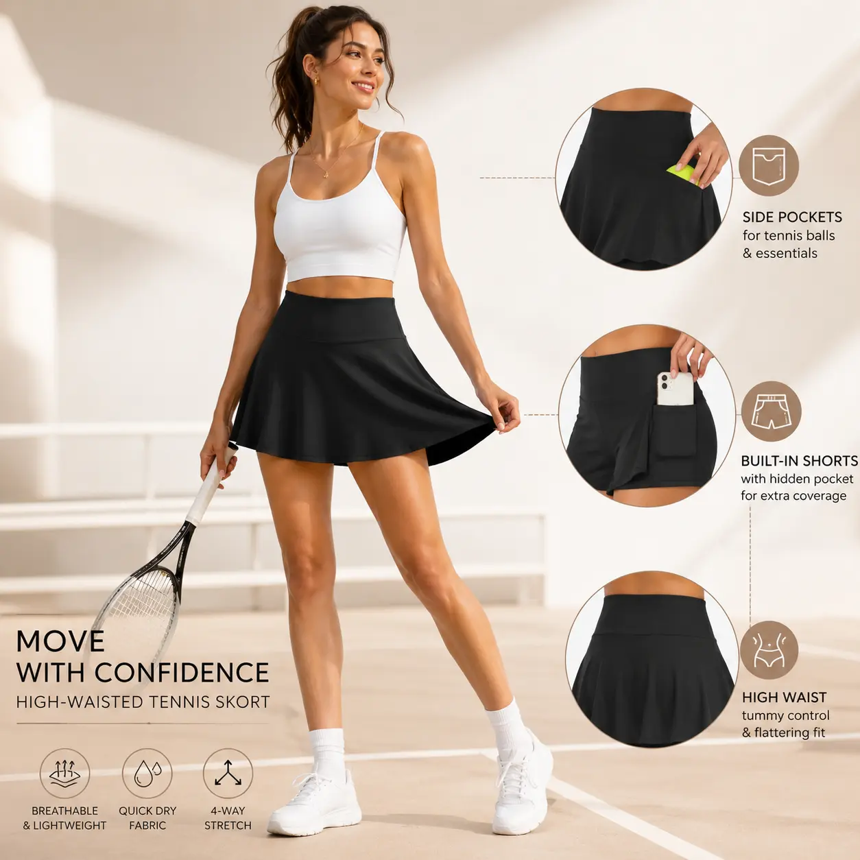 Women’s High-Waisted Buttery Soft Lightweight Stretchy Casual Sporty Skorts - All Day Skort with Pockets, Built-In Mesh Shorts, Mini Skirt for Tennis, Golf, Sporty Chic Unisex Athletic Wear (Solid & Printed Colors)