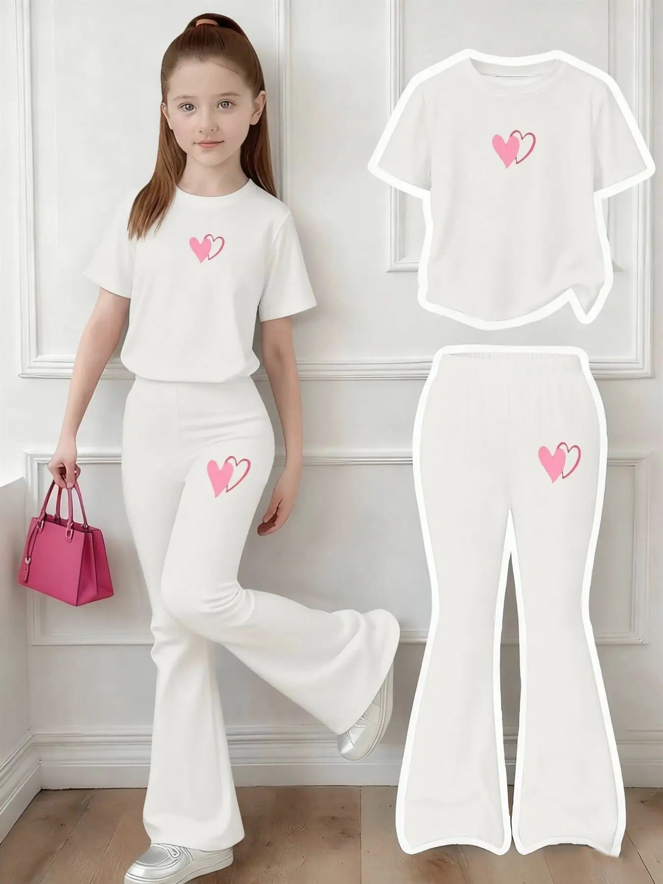 2 Piece Set for Teen Girls, Casual Short Sleeve Top and Pants for Summer, All over Print Fitted Design for All Seasons, Casual Fashion Set, Fashion Style Sets, Summer Clothing Set, Summer Clothes Set, Set Outfit