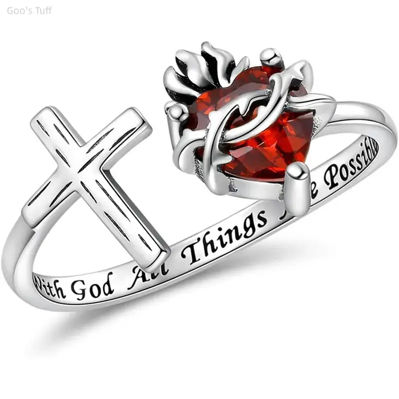 Vintage Heart Cross Ring for Women, Stacking Safe Adjustable Open Band, Retro Texture Costume Jewelry, Aesthetic Dating Gift, All Seasons