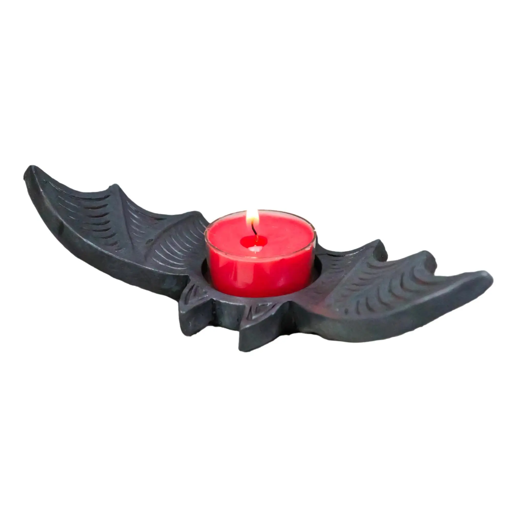 Pack Of 2 Gothic Black Cutout Winged Flying Vampire Bat Votive Candle Holders