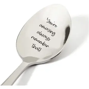 Stainless Steel Engraved Motivational Gift Spoon, Handprint Design Inspirational Gift for Mom Wife Girlfriend Daughter Colleague
