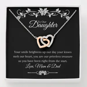 To Our Daughter, Interlocking Heart Pendant Necklace with Cubic Zirconia, Daughter Gifts, Gifts for Daughter, Daughter Gift from Mum and Dad, Necklace With Meaningful Message Card Inside