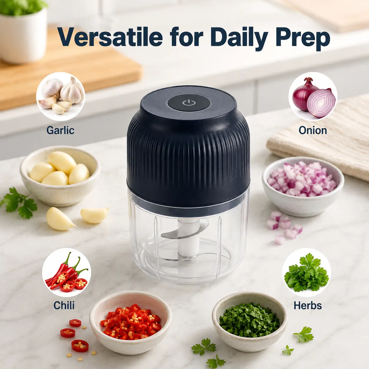 Electric Food Shredder, Mini Meat Grinder, Garlic Puree Makerr - Portable Kitchen Gadgets, Lightweight Space-Saving Meat Shredder, Pepper Mince Easy for Garlic, Ginger, Onions, Cheeses