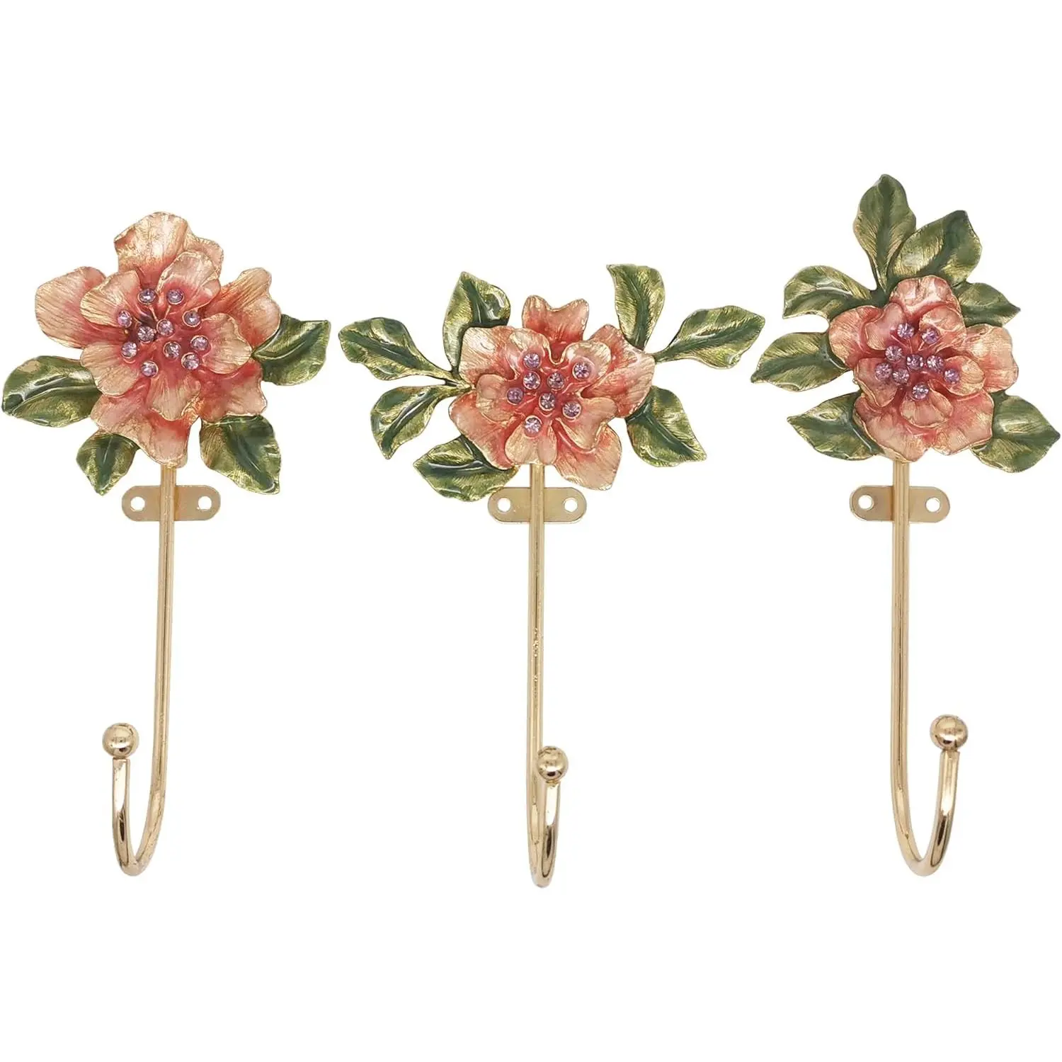 Flower Shaped Decorative Wall Hooks Rack Hangers for Hanging Clothes Coats Towels  Hats, 3 Pack Antique Metal Mounted Wall Hook