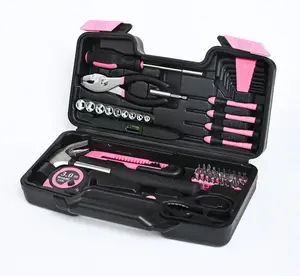 144-Piece Pink Tool Kit Basic Home Repair Tool Set General Household Hand Tool Kit Small Tool Kit with Plastic Toolbox basic home tool kit for Women, Office & College Repairs