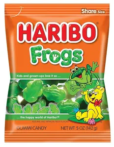 HARIBO Frogs Peach Flavored Gummy Candy 5 oz Share Size Soft Chewy Half Gummi Half Foam Texture German Treats