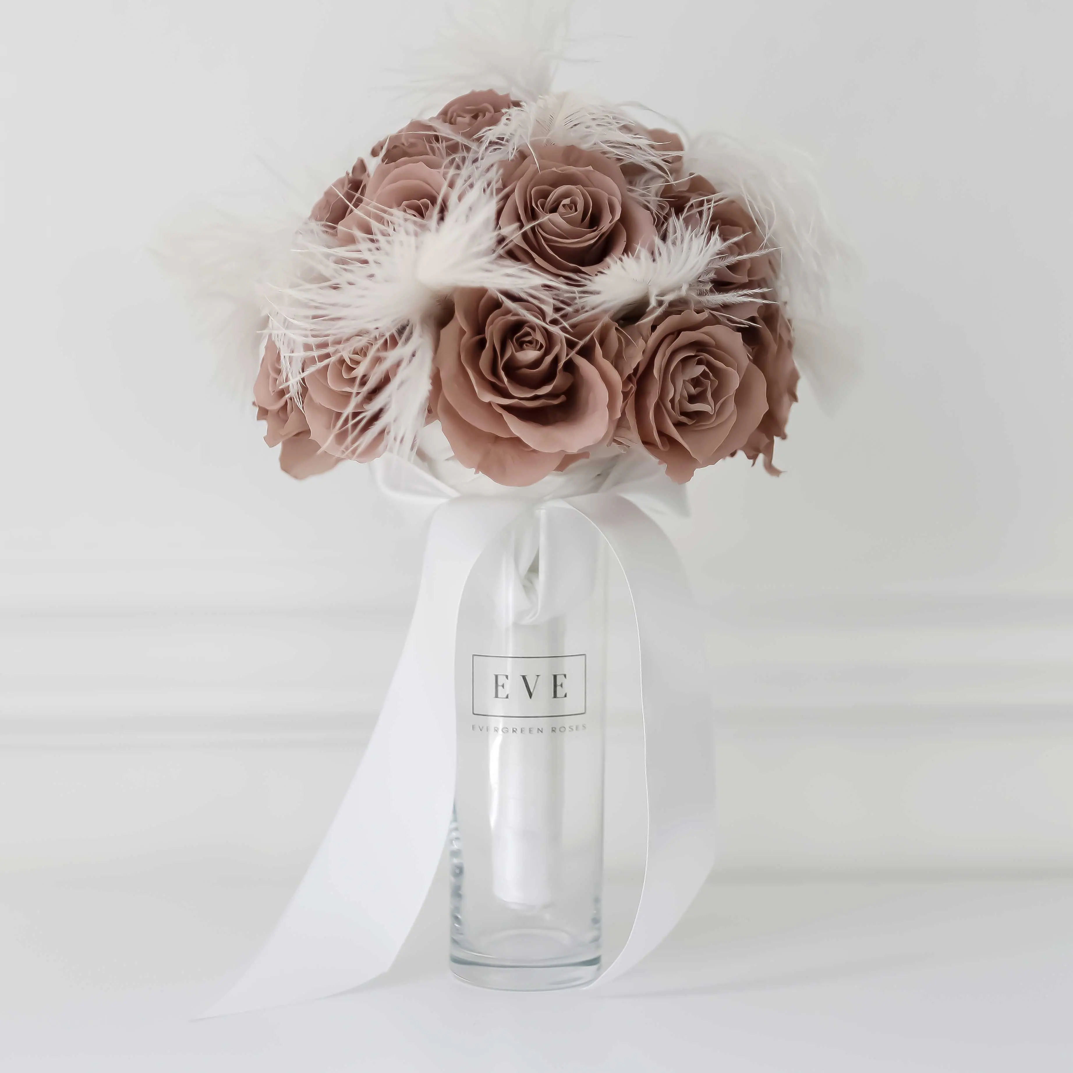 Wedding Bouquet with Coffee Roses and Feather Accents