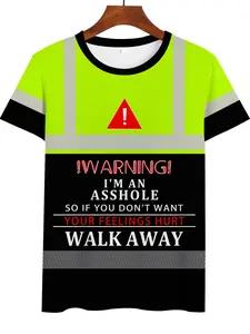 Men's Fluorescent Warning Reflective Stripe T-Shirt, Funny Workwear Style, Half Sleeve, Casual Fashion, Long Length