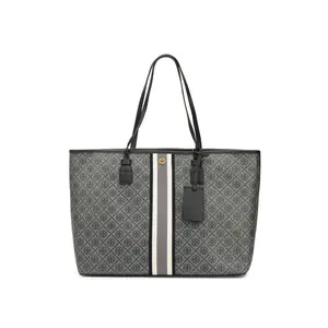 Tory Burch T Monogram Large Tote Bag for Women in Black with PU and Canvas Construction