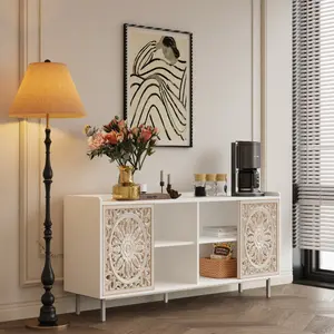 [SOIYELIFE] Living Room Furniture Mid Century Modern Tv Stand Kitchen Storage White Curio Buffet Cabinet suitab for TV cabinets,tables,sideboards,decorative cabinets(WHITE) media  console