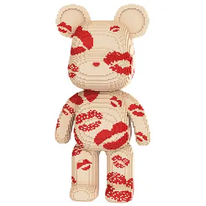 Big Red Lip Bear Building Blocks Set (18,300 Pcs) 3D Micro Building Block Model, Urban Art Collectible & Unique Display Gift for Adults & Teens | YaoYaoPlay