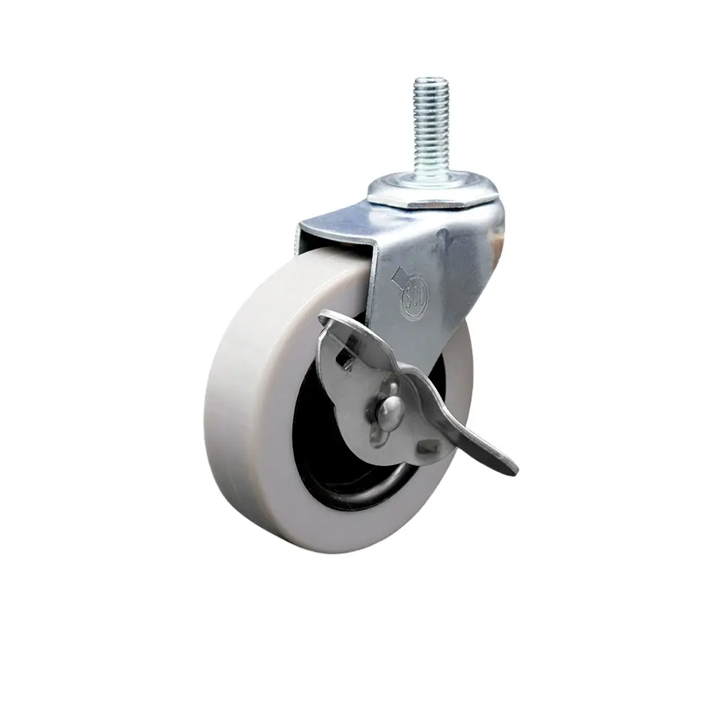 Service Caster SCC-TS05S310-TPRS-SLB-M1215 3 in. Diameter Swivel Furniture Casters for Chairs, Medical Carts, 12 mm Diameter 1.75 TPI x 1.5 in. Threaded Stem, TPR Coating, Side Lock Brake, Dual Ball Bearing, Heat Treated Raceway, 110 lbs Capacity