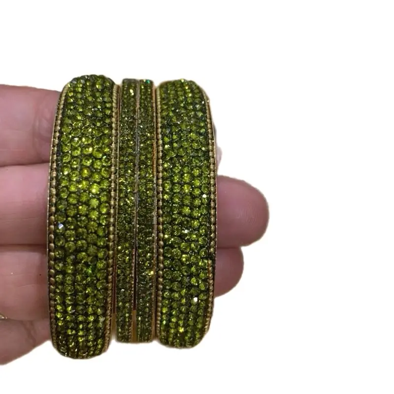 Crystal Bangle Set in Purple & Green - 6 Piece Bangle Set with Shimmering Crystals, Elegant Design for Adults