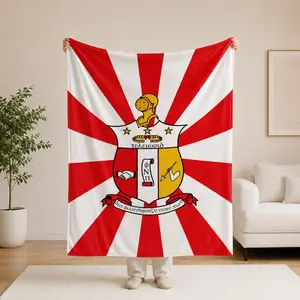Phi Nu Pi Fraternity Flannel Blanket, Red White Rising Sun Throw Blanket, Soft Cozy Fleece Air Conditioner Blanket, Lightweight Plush Bed Sofa Couch Blanket for Home Dorm Travel Gift