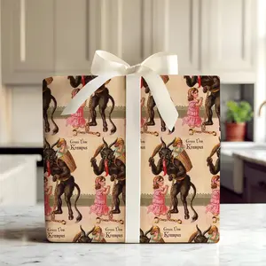 Krampus Folklore Gift Wrap Paper, Old Christmas Devil Artwork, Vintage Storybook Holiday Design