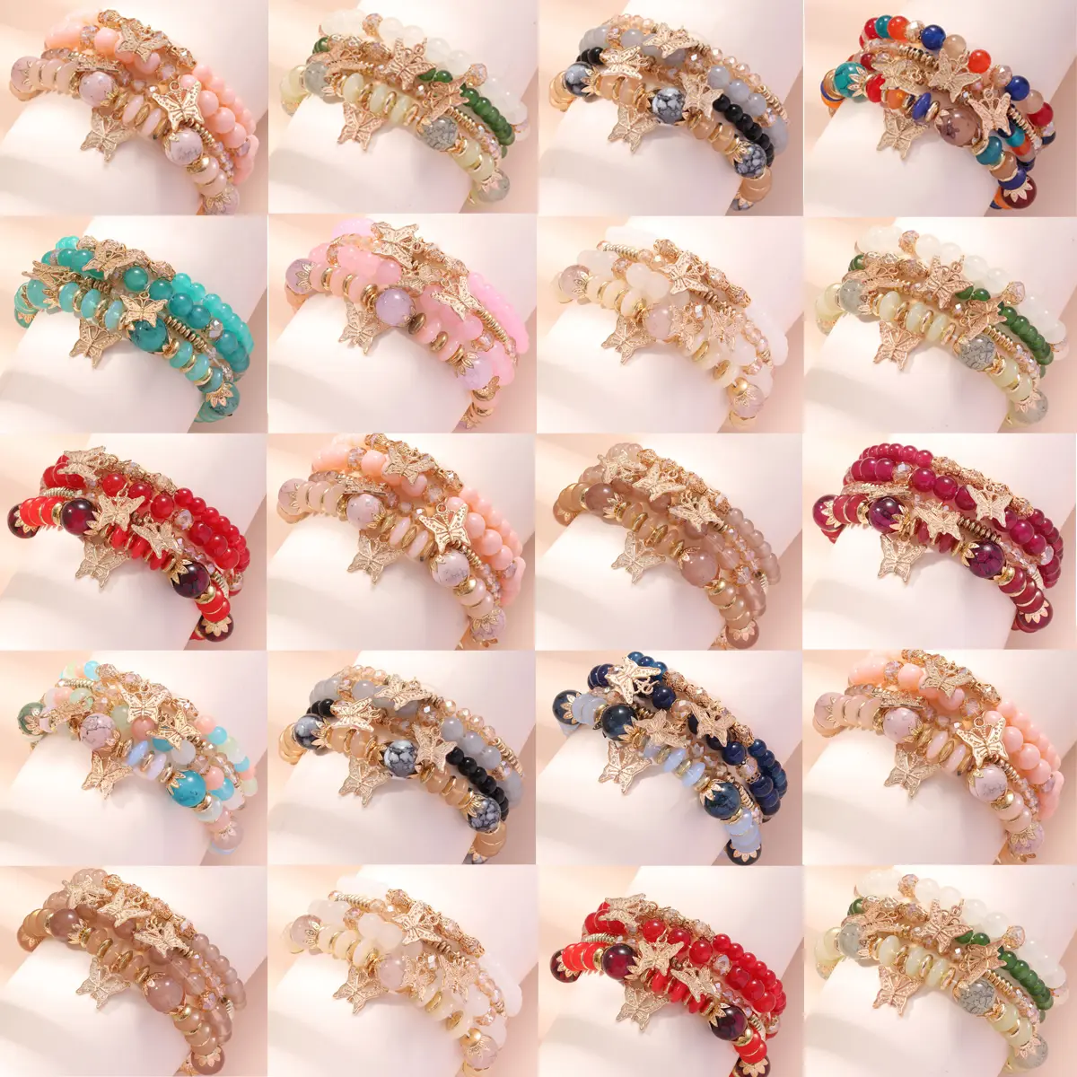 32pcs Mix Beads Elegant Luxury Bracelets - Colorful Beads, Butterfly Charm, Ideal Gift for Daily Wear, Parties, for Anyone Who Loves Stylish Accessories, Bracelet Stacking, Bling Effect