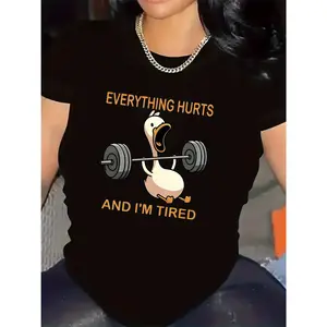 Polyester Short Sleeve T-Shirt with Funny Duck Print for Gym Wear, Color, Durable and Comfortable, Ideal for Workout Sessions at Home or Fitness Centers, Lightweight and Breathable Design