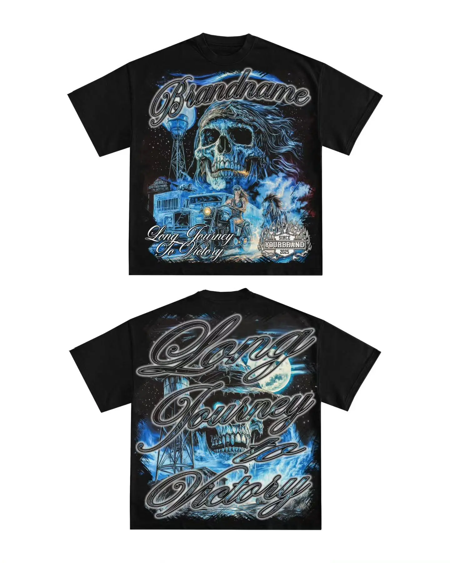Vintage Y2K Graphic "Long  Journey To Victory" Tops Tshirt streetwear, Y2K style Casual Cotton Classic Crewneck DesignTees graphic tees masters 2025 merch outfits men