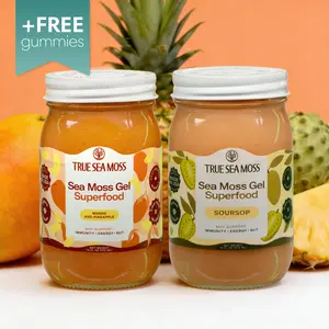 True Sea Moss 2-Bottle Bundle: Mango-Pineapple & Soursop – Rich in Essential Minerals & Vitamins – supports vitality