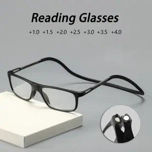 Unisex Square Plastic Magnetic Over-Ear Detachable Reading Glasses, Retro Casual Lightweight Fashion Eyewear for Men and Women, High Quality Eyewear Reading Eyeglasses