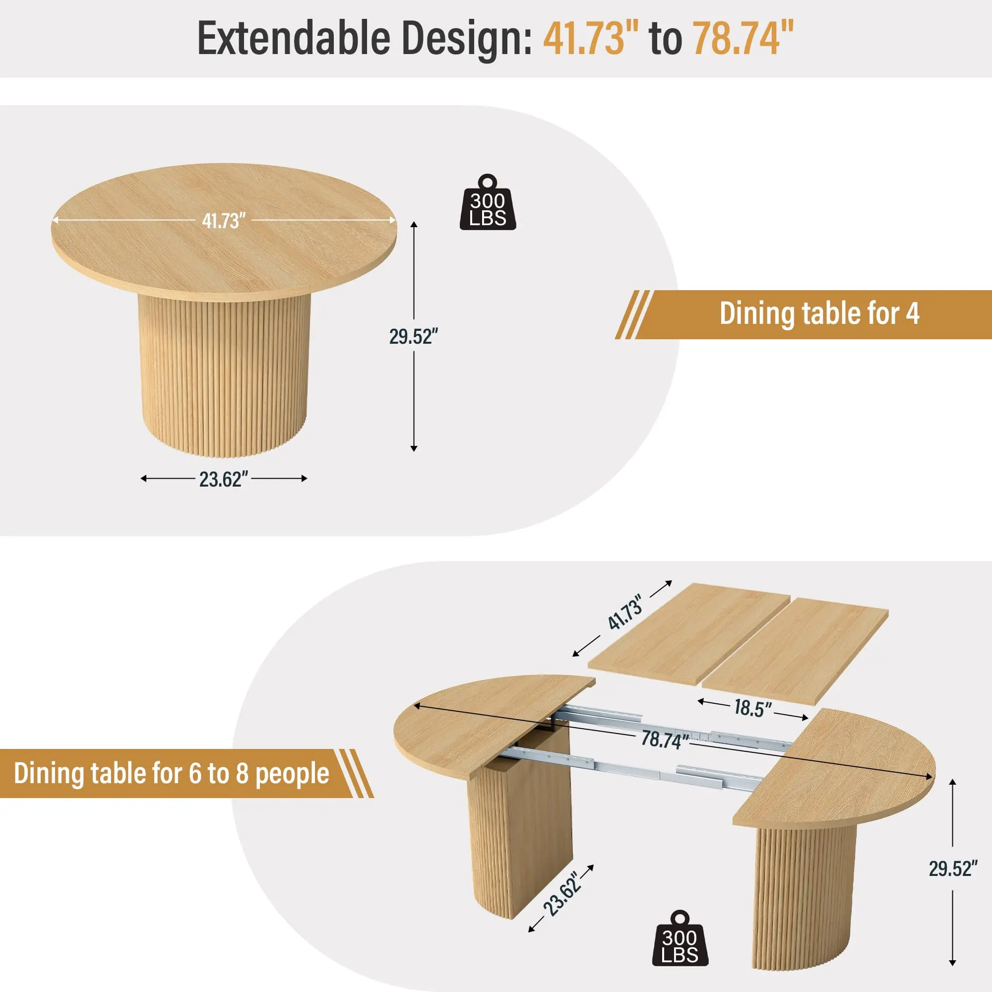 Natural 41"-78" Extendable Round Oval