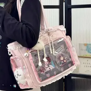 New Y2K Cute Japanese Ita Bag Lolita Girl Transparent Shoulder Tote Bag Large Capacity Crossbody Casual Bag DIY Display Handbags