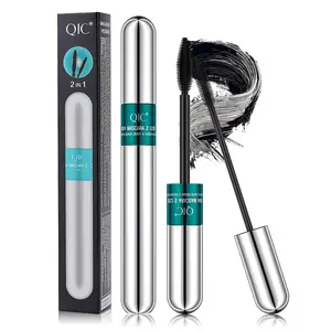 QIC 2-in-1 Long-lasting  Waterproof Mascara, Black Volume Length  Mascara for Thick Curl Lashes Smudge-proof No Clumping, Eye Makeup Cosmetic