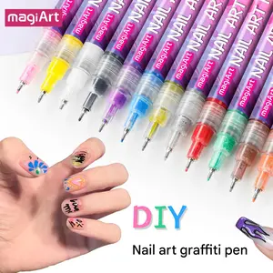 12 3D Nail Art Pens Set Acrylic Paint Graffiti Dotting Pens for Drawing & Liner Design DIY Manicure Nail Art Decoration
