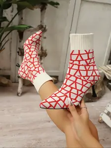 Women's boots, Elegant boots, booties, women's stiletto pointed heels, high heels, stretch-knitted single boots, slim legs, trendy spring and autumn boots, simple versatile women's high heel boots, a must-have for gifts