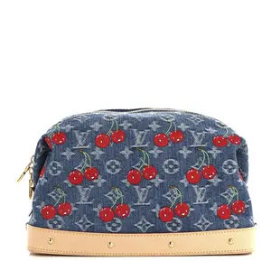 Pre-owned Louis Vuitton Denim Small Leather Goods LV X TM Monogram Cerises Cosmetic Pouch GM