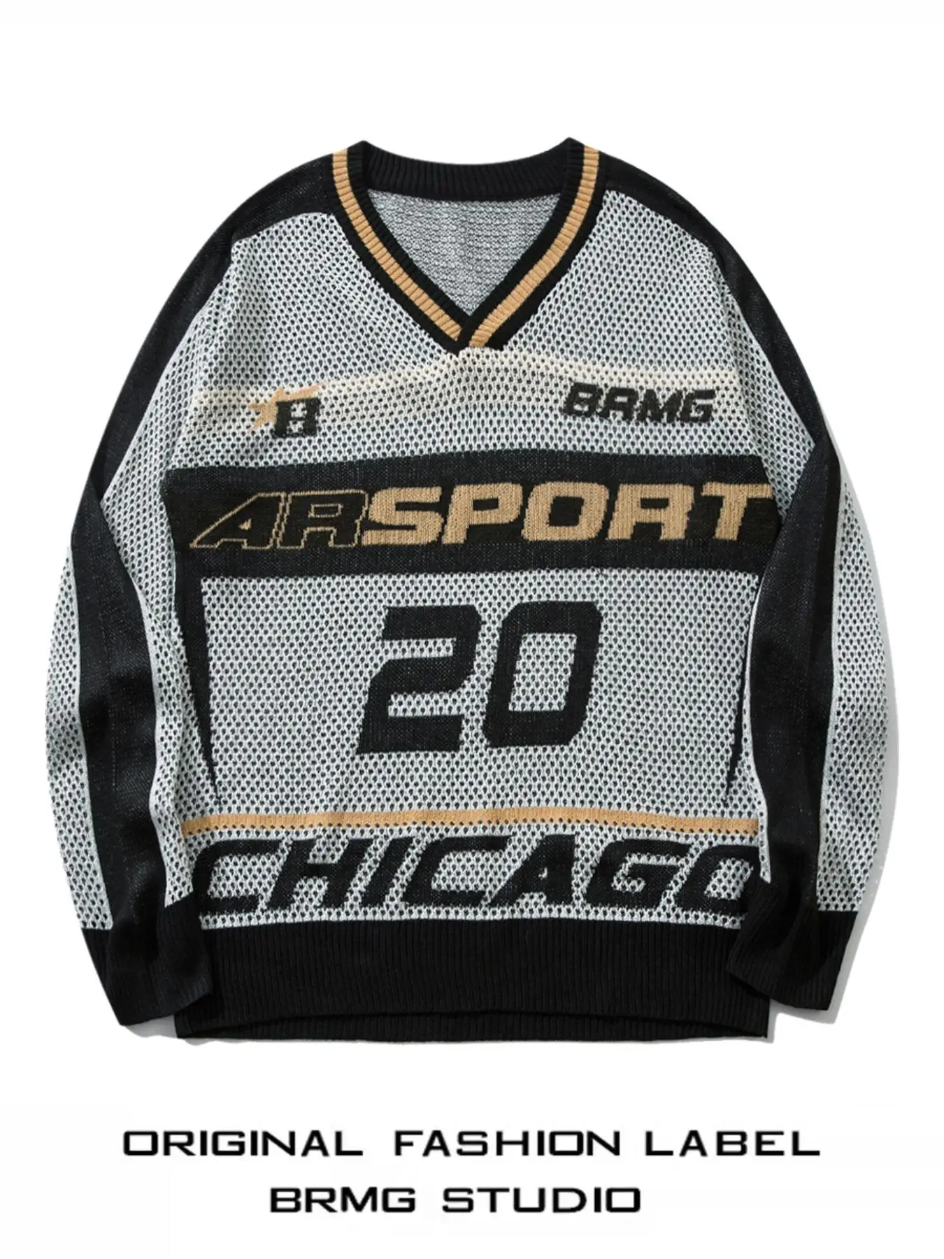 Men's Colorblock Letter & Figure Pattern Drop Shoulder Sweater, Casual Loose Long Sleeve V Neck Jumper for Spring & Fall, Fashion Men's Knitwear for D