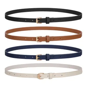 JASGOOD 4 Pack Skinny Women Leather Belt for Dresses Thin Waist Belt with Gold Buckle for Jeans Pants