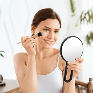 Dual-Sided 1X/50X Magnifying Compact Mirror, Portable Handheld Beauty Tool with 360° Adjustable Foldable Handle, Battery-Free Travel Accessory for Professional Makeup & Eyebrow Grooming, Ideal Gift