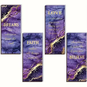 4pcs Inspirational Quotes Wall Decor, Artistic Purple Golden Marble Design, Modern Wooden Rustic Style, Suitable for Bedroom, Living Room, Bathroom Decoration，Perfect for Room Decor