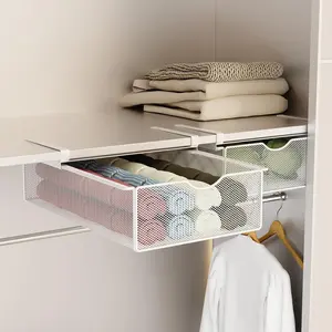 Wall-mounted storage basket for wardrobes - Drawer-style organizer with pull-out dividers. Perfect for organizing underwear, socks and other items.