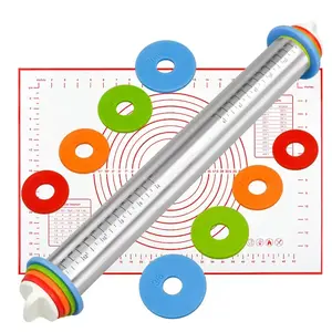 1 stainless steel rolling pin, rolling stick, stainless steel dough roller, adjustable thickness rolling pin, very suitable for baking dough, pizza, pastries, cookies.