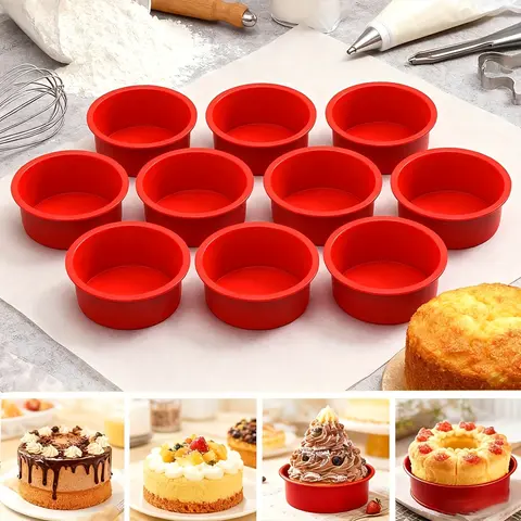 10-Piece Nonstick Silicone Mini Cake Pans - 4in Round Food Shaping Molds, Easy-Clean Pastry Bowls, Ideal for Holiday Baking, Home Kitchen Bakeware Including Muffin Cupcake Tins & Moulds Varieties, Nonstick Cupcake Pans, Silicone Muffin Pan