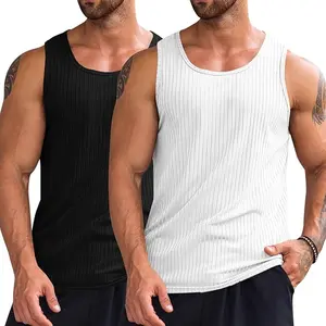 Runcati Men's Ribbed Tank Tops Knit Sleeveless Workout T Shirt Muscle Gym Fitness Tee