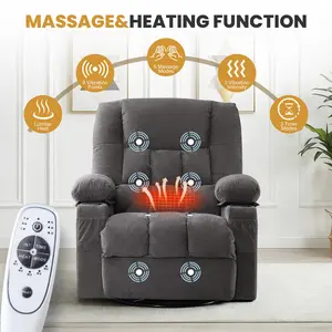 Jonpony Swivel Recliner Chair for Adults with Vibration Massage and Lumbar Heat , Oversized Ergonomic Rocking Chair for Living Room and Bedroom, Featuring Side Pocket, 2 Cup Holders & USB Charge Port
