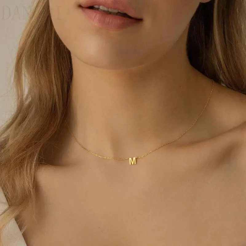 Women's DAN QI Stainless Steel Initial Choker Necklace - A-Z Capital Letter Pendant, Custom Engraved Nameplate, Chain Strap, Chic Daily Wear Fashion Jewelry, 2024 Personalized Couple Gift, Initial Necklace, B