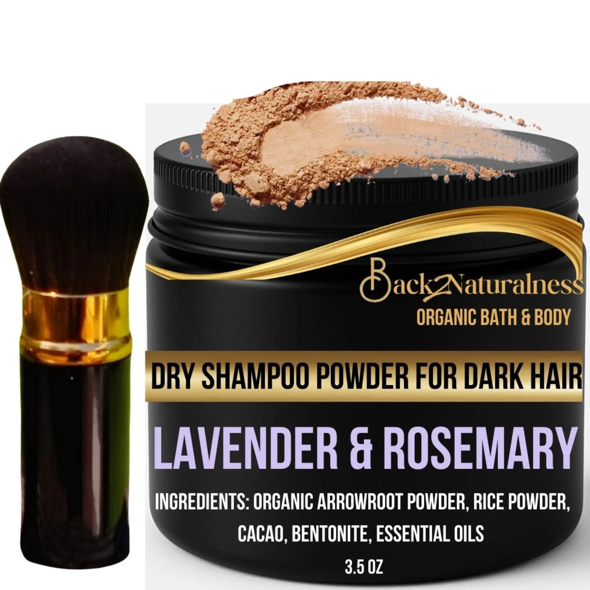 Natural Dry Shampoo for Dark Hair, Brunettes & Black Hair – Non Aerosol & Chemical Free – Instantly Absorbs Oil, Odor & Dirt – Refresh Hair Between Washes – No White Cast – Travel Friendly – Includes Retractable Kabuki Brush for Easy Application