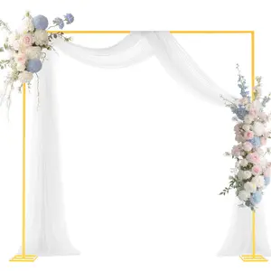 8x8 ft Square Gold Corrosion-Proof Metal Frame Arch Backdrop Banner Stand, Stable Structure, Easy Assembly, Instruction Set Included, Indoor/Outdoor Wedding Decor, Banners