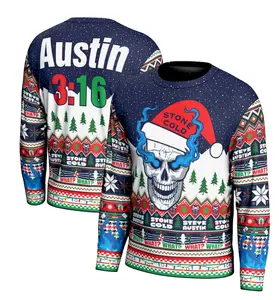 Stone Cold Steve Austin Christmas Sweater – Funny 3:16 Holiday Knit Pullover with Skull Santa Design | WWE Ugly Xmas Sweater