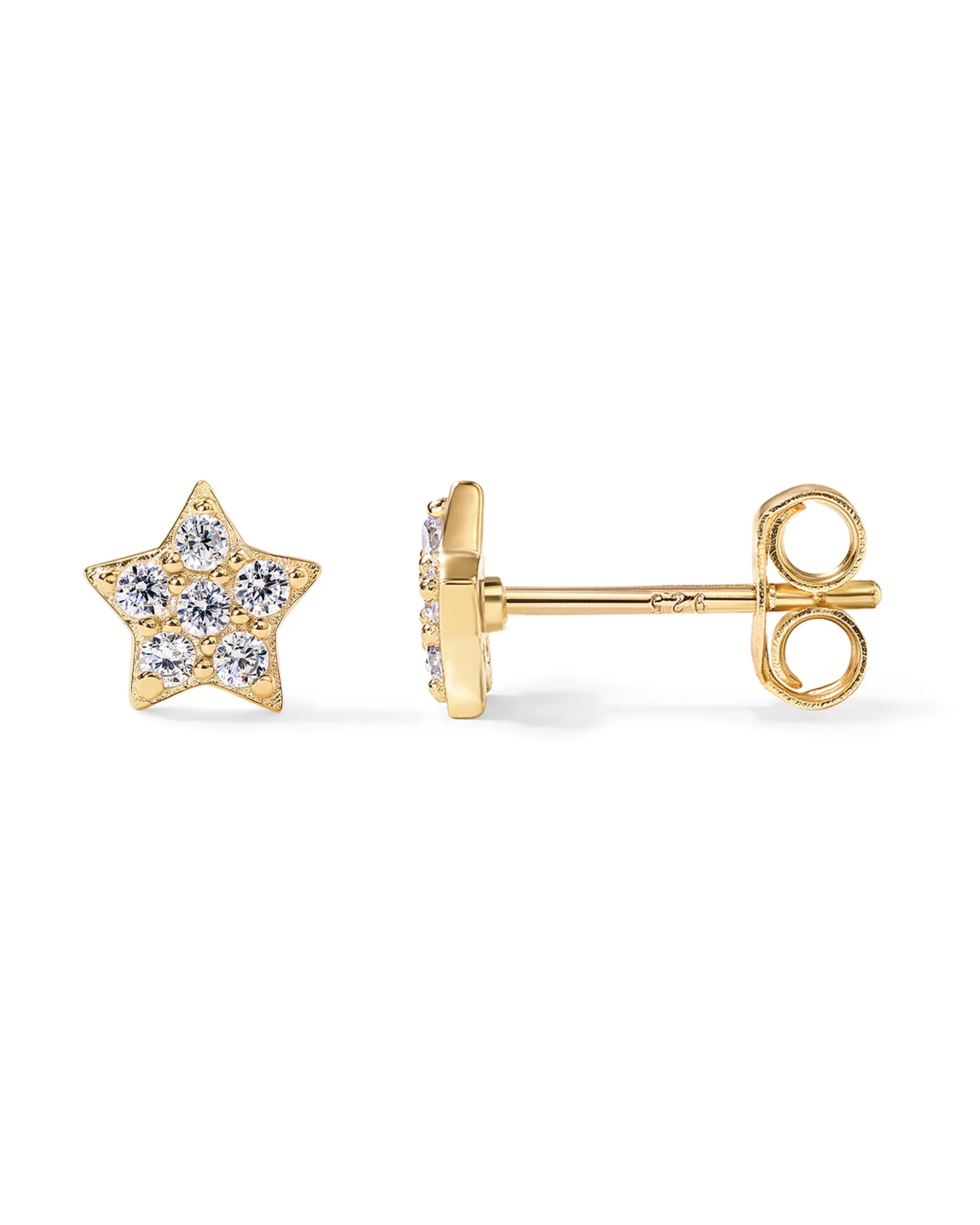 PAVOI 14K Gold Plated Dainty Stud Earrings for Women - 925 Sterling Silver Posts Earrings with Cubic Zirconia - Lightning Bolt & Celestial Star Moon Jewelry Gifts